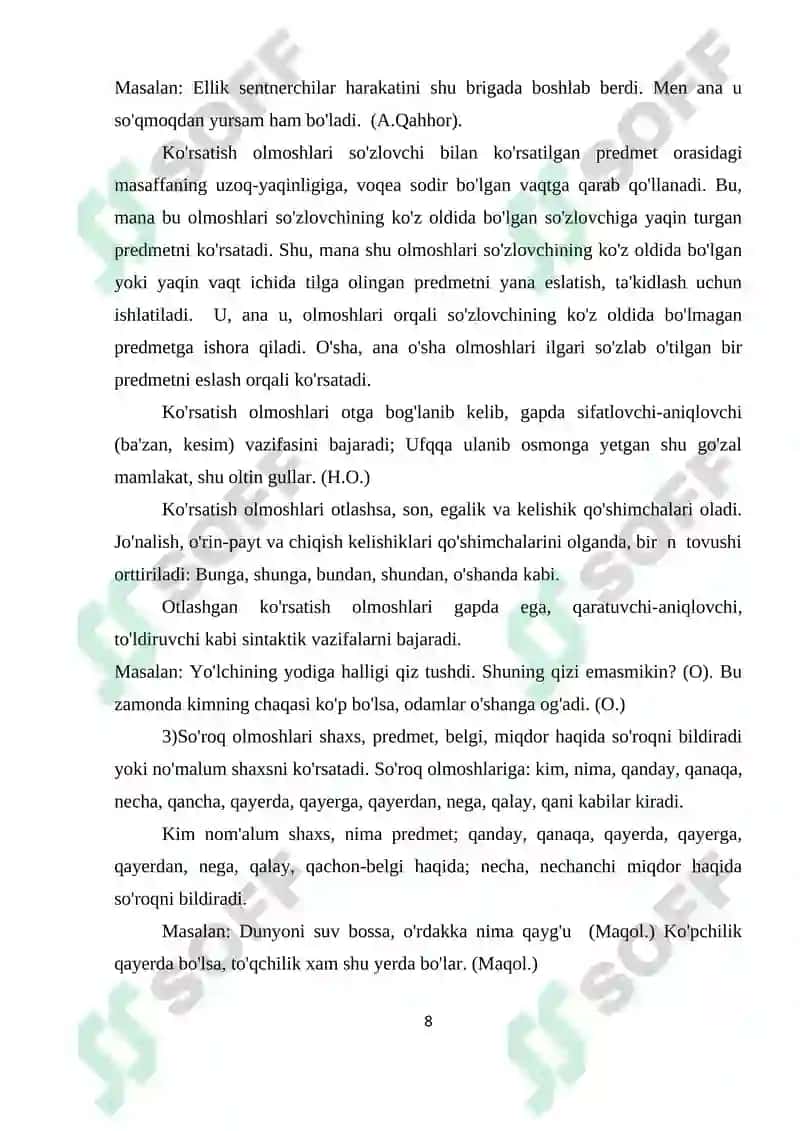 OLMOSHNING MORFOLOGIK   BELGI VA XUSUSIYATLARI (O‘TKIR HOSHIMOV ASARLARI MISOLIDA 8