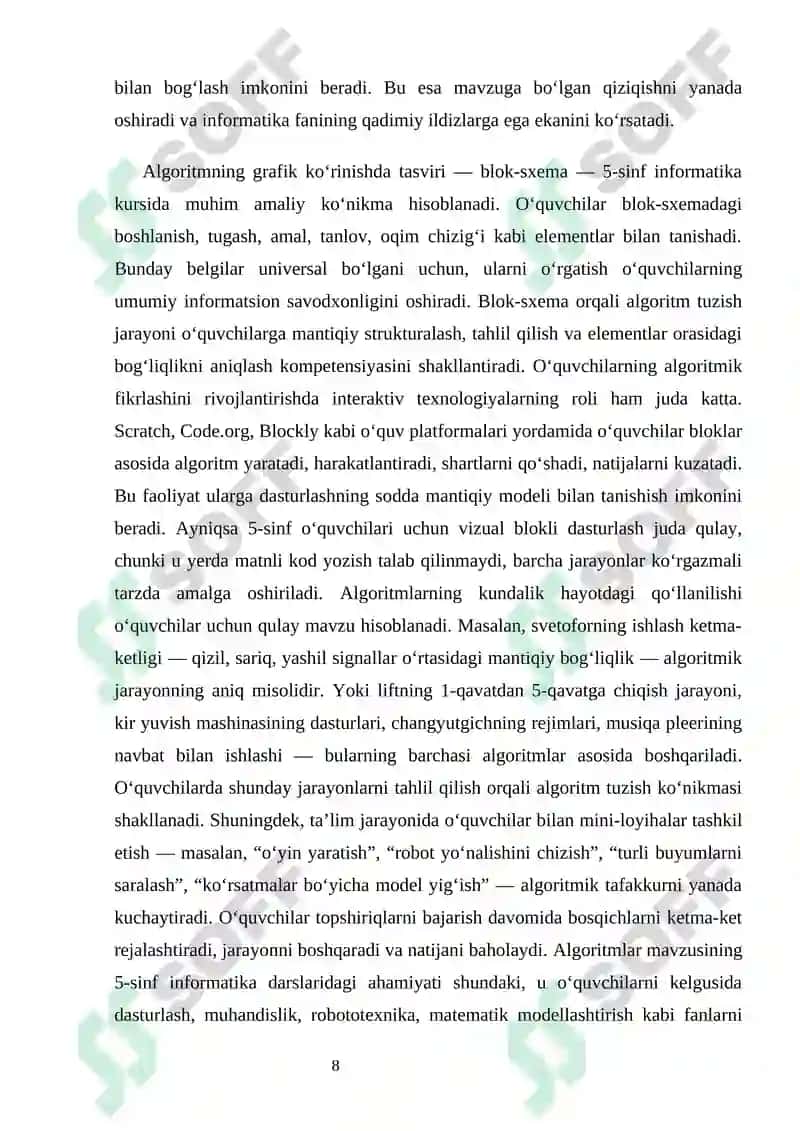 "5-sinfda Algoritmlar bajaruvchilari mavzusida o’yin texnologiyalarini qo’llash samaradorligi" 8