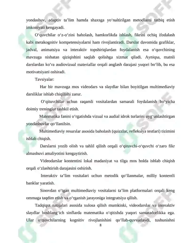Boshlang'ich sinf o'quvchilarini matematika fanini o'rganishga qiziqishini oshirish usullari 8