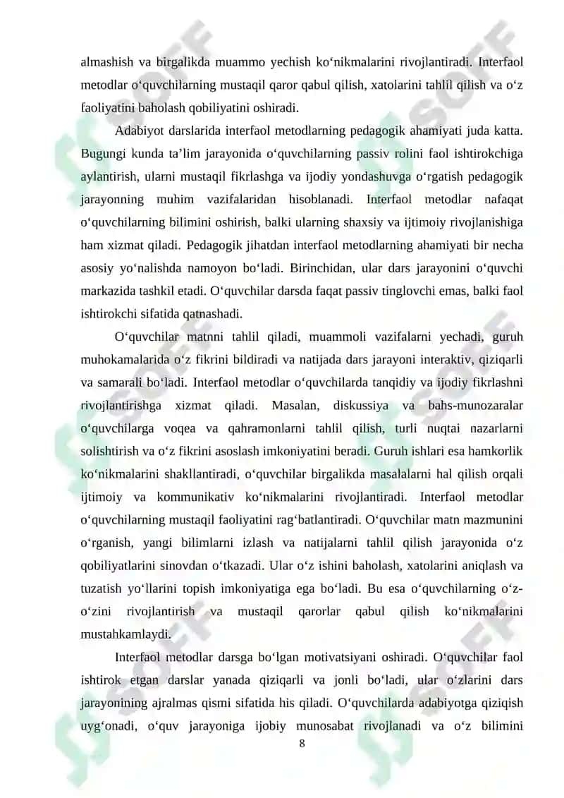 Adabiyot darslarida interfaol metodlardan foydalanish 8