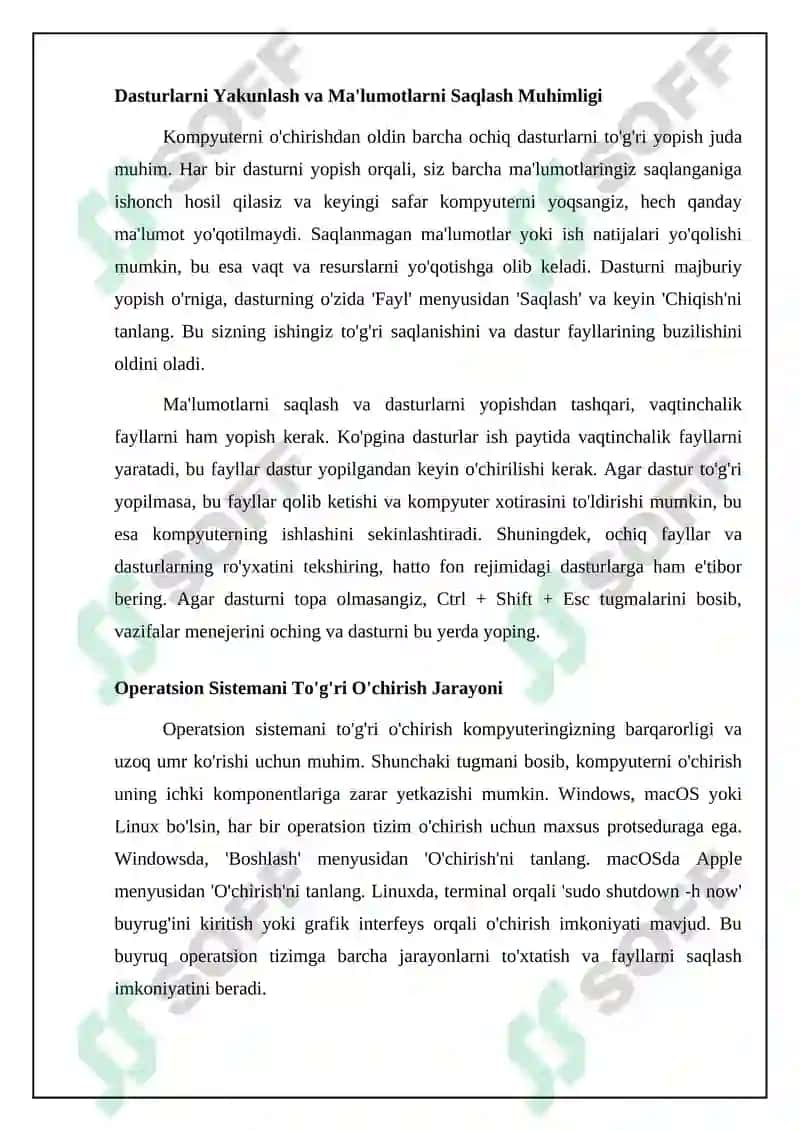 Kompyuterni to'g'ri yoqish, o'chirish va texnik xizmat ko'rsatish qoidalari 8