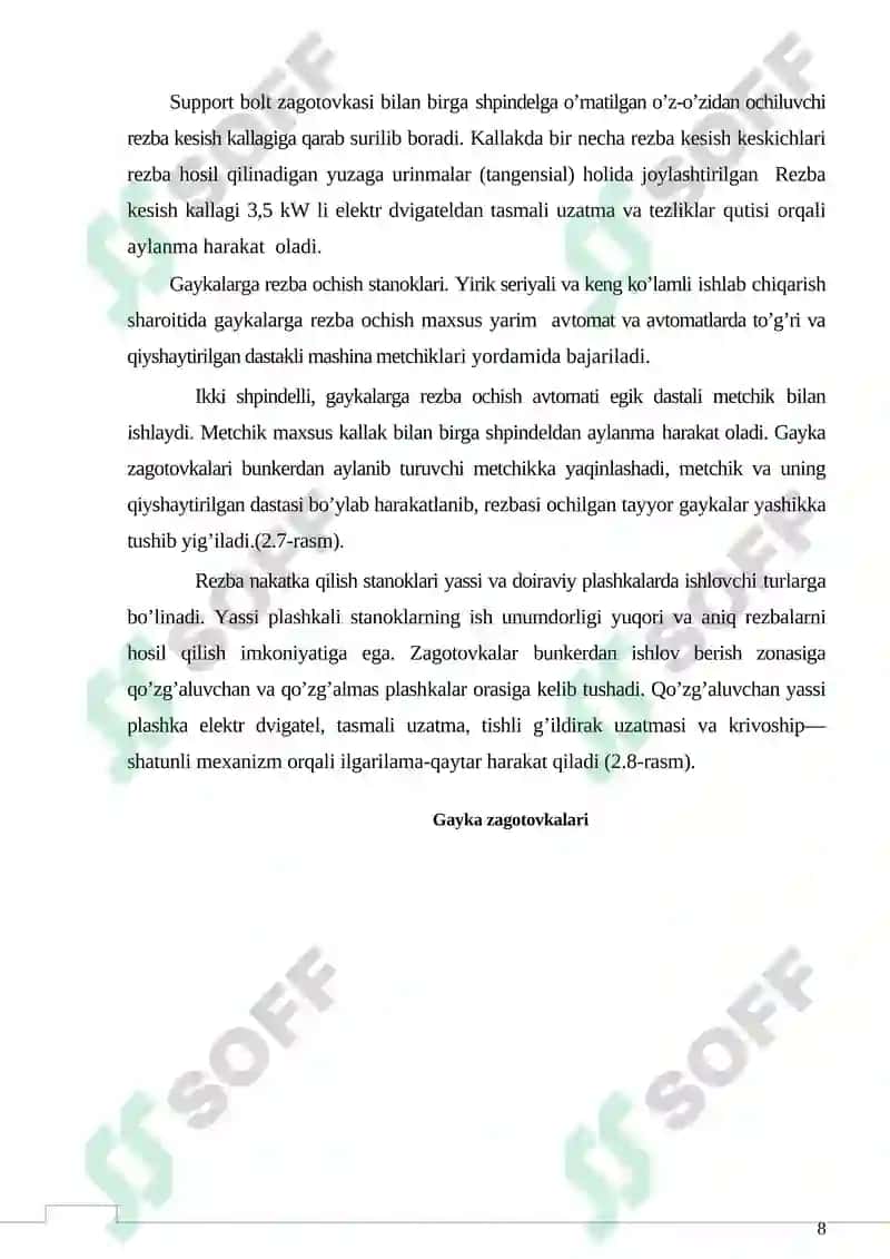 Rezba xosil qiluvchi asboblarning har xil ko`rinishlari va asosiy konstruktiv elementlari 8