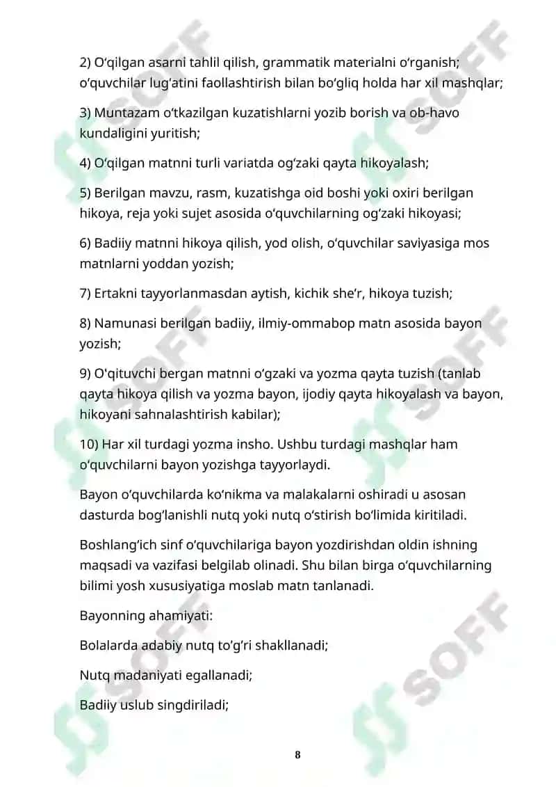 BOSHLANG’ICH SINFLARDA BAYON YOZISHGA O’RGATISH. 8