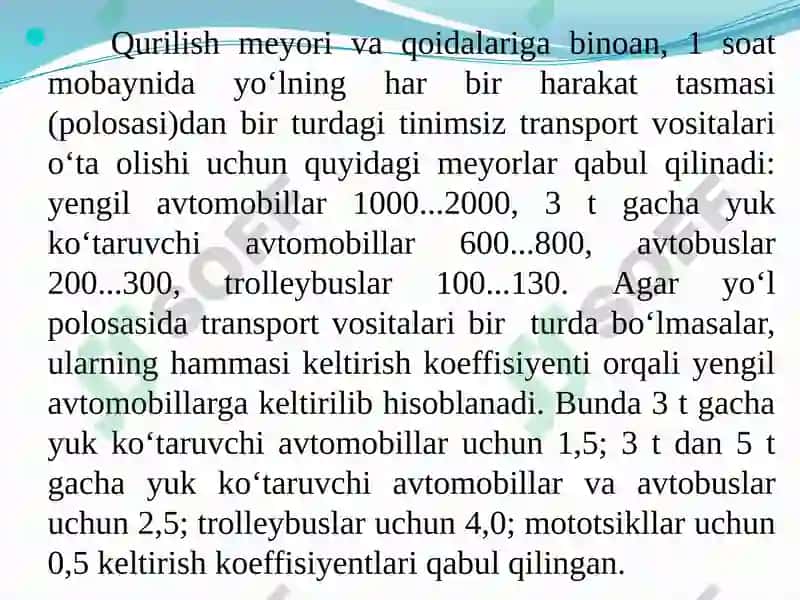 MАVZU №8. SHАHАR TRАNSPORTINING TEXNIK-IQTISODIY TАVSIFI VА RIVOJLАNISH MUАMMOLАRI 8