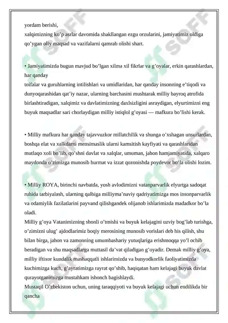 O’ZBEKISTON MUSTAQILLIGINI MUSTAHKAMLASHDA MILLIY G’OYANING ZARURLIGI VA AHAMIYATI 8