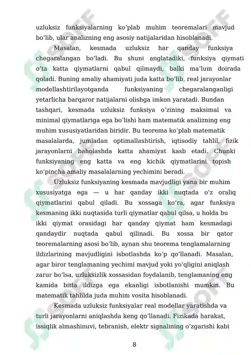 Kesmada Uzluksiz Funksiyalarning Xossalari 8