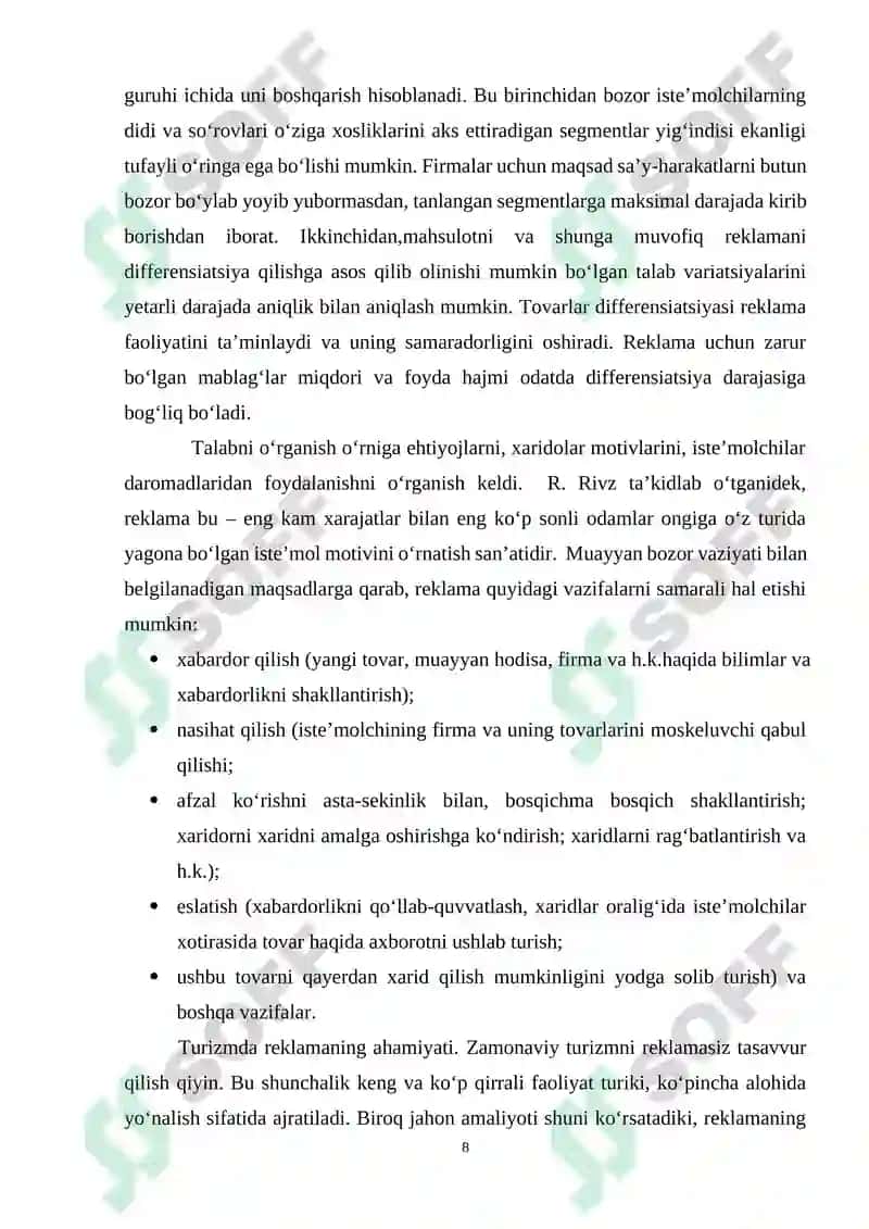 TURIZM MARKETINGIDA REKLAMA VOSITALARI VA ULARNING TAHLILI 8