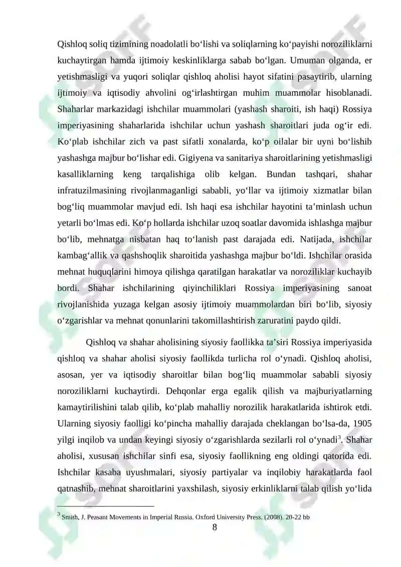 XX asr boshlarida Rossiya imperiyasining ijtimoiy iqtisodiy va siyosiy ahvoli 8