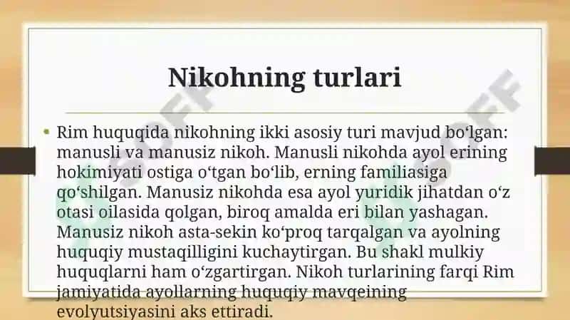 Rim huquqida oilaviy huquqiy munosabatlar 8