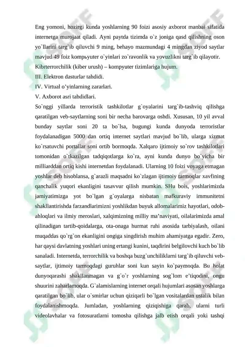 Kiber makon kiber terorizm kiber zo’ravonlik tushunchalarining mohiyati 8