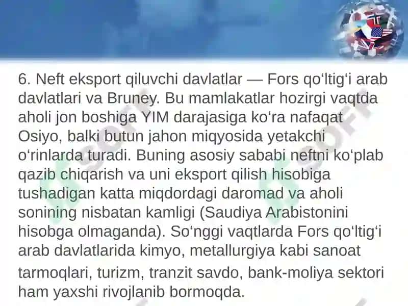 Osiyo mamlakatlarining iqtisodiy rivojlanganligi 8