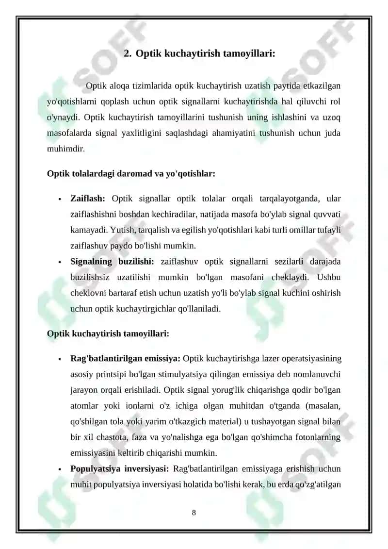 Optik aloqa tizimlari 8