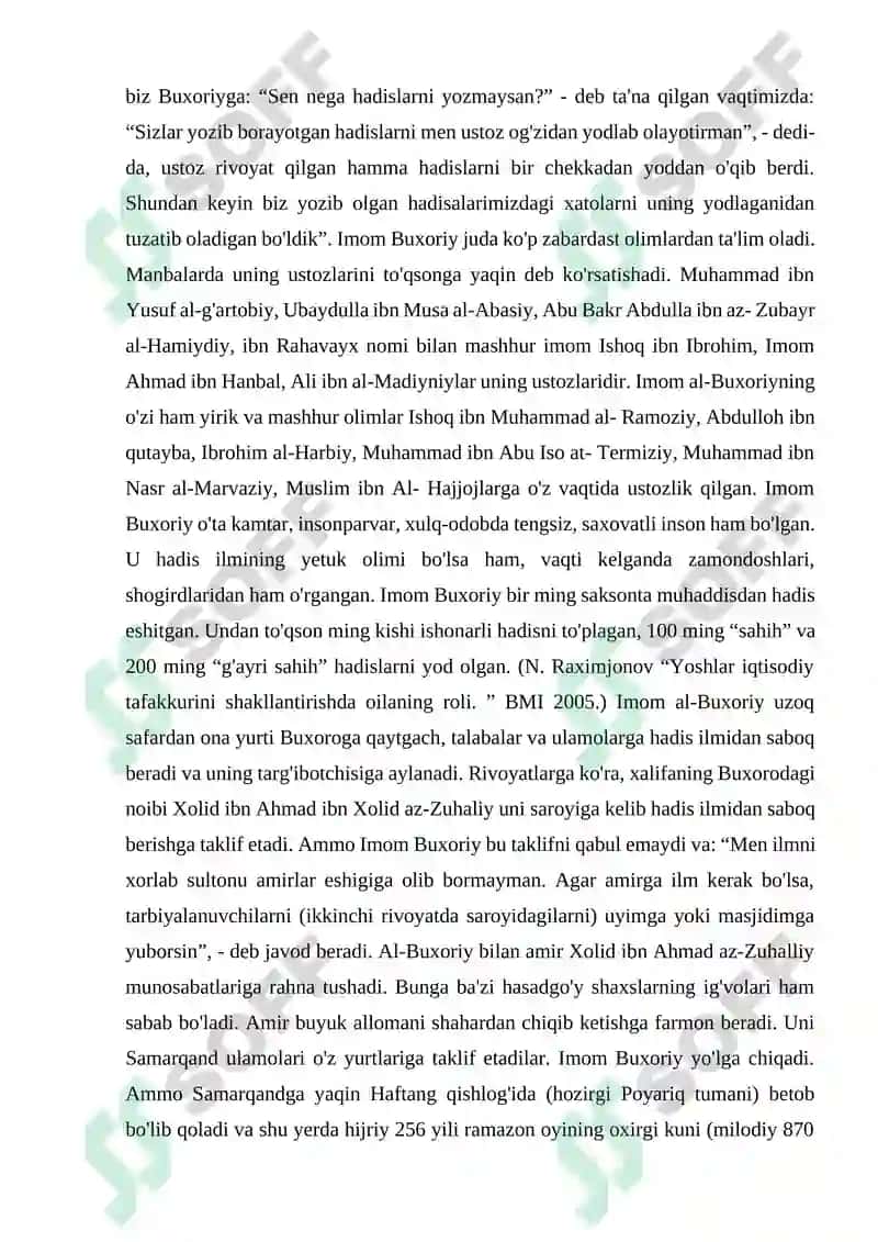Hadisi sharif uchun umumiy qadriyatlar 8