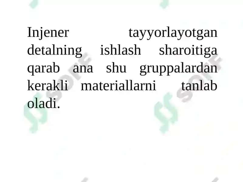 MASHINASOZLIKDA QO’LLANILADIGAN DETAL VA ZAGOTOVKALAR UCHUNMATERIALLAR TANLASH 8
