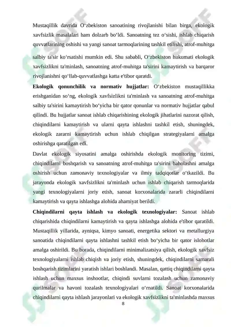 MUSTAQILLIK YILLARIDA QISHLOQ XO‘JALIGI VA SANOAT SOHASIDAGI O‘ZGARISHLAR 8
