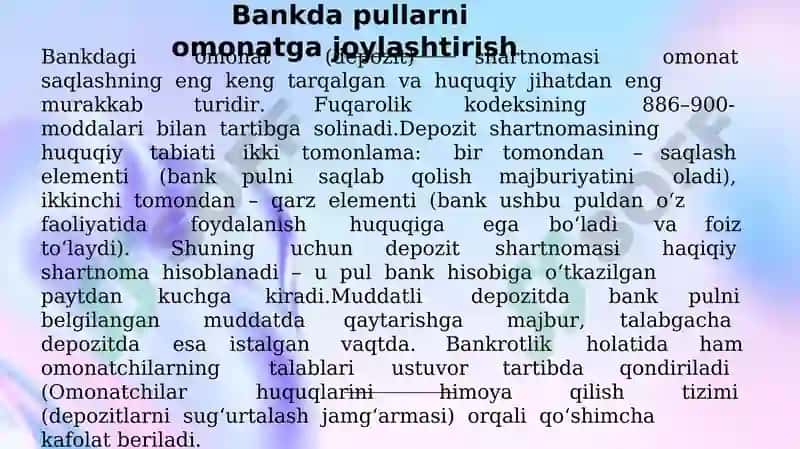 Omonat saqlashning alohida turlari 8