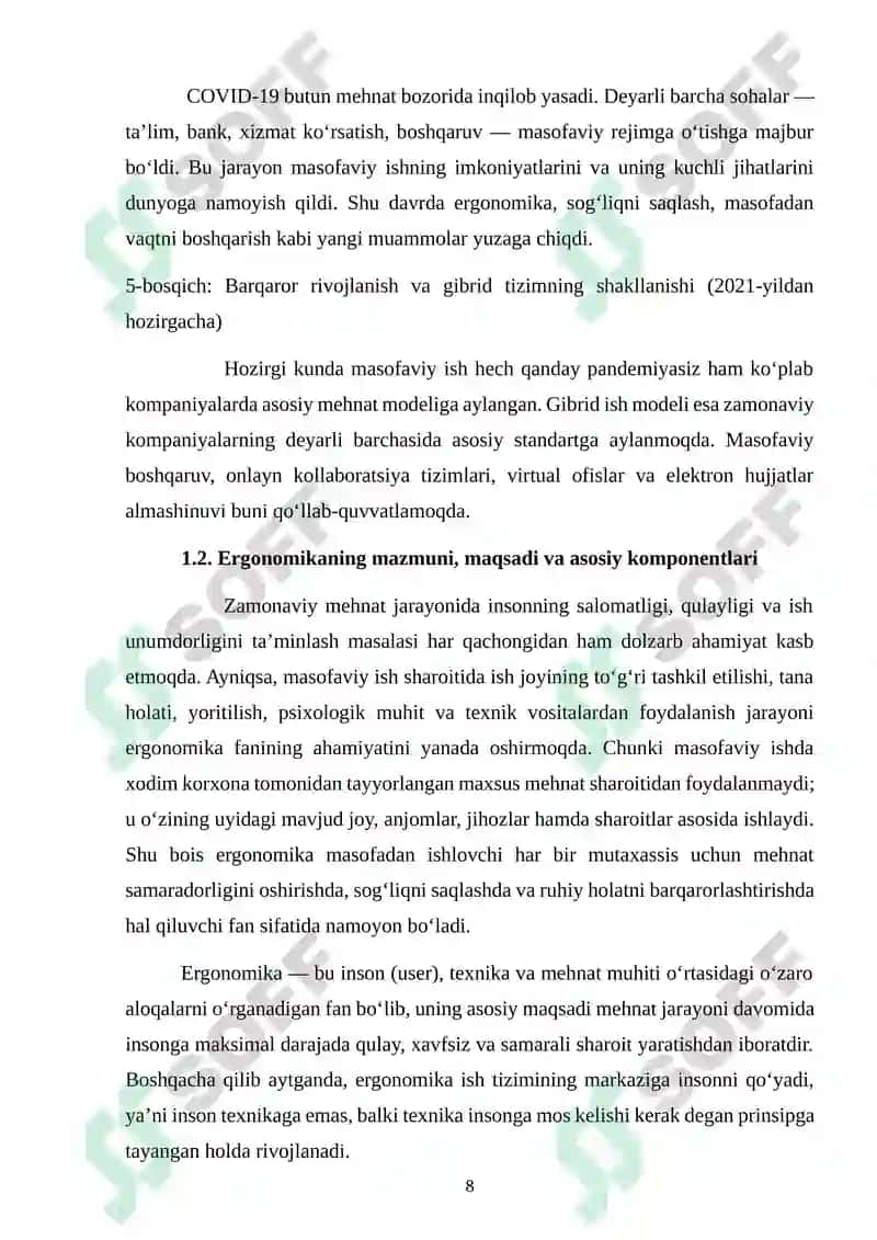 Masofaviy ish sharoitida ergonomik qoidalar va ularni joriy etish 8