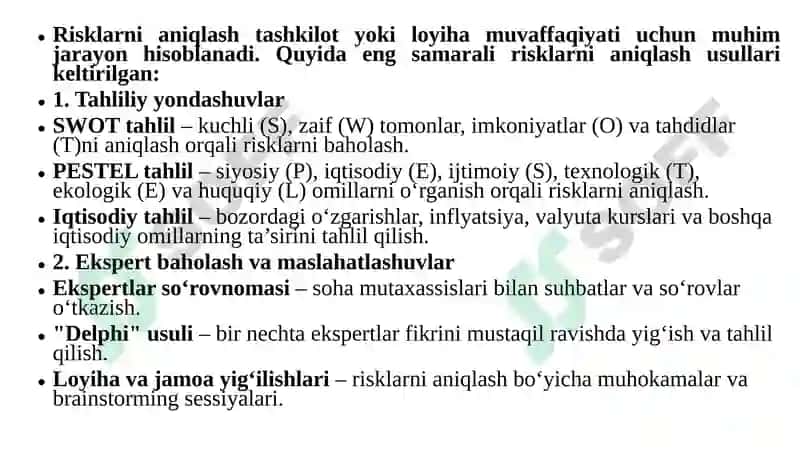 Рискларни бошқариш босқичлари ва бошқарув жараёни 8