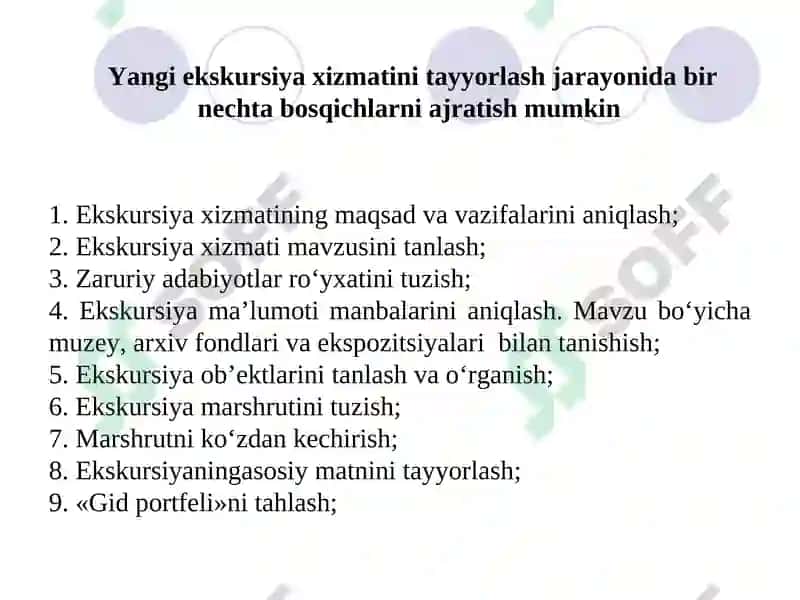 Ekskursiya Xizmatini Tayyorlash Texnologiyasi 8