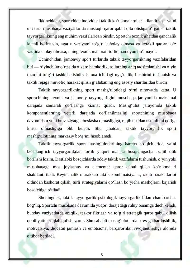 Ko'p yillik mashg'ulot jarayonda taktik tayyorgarlik 8