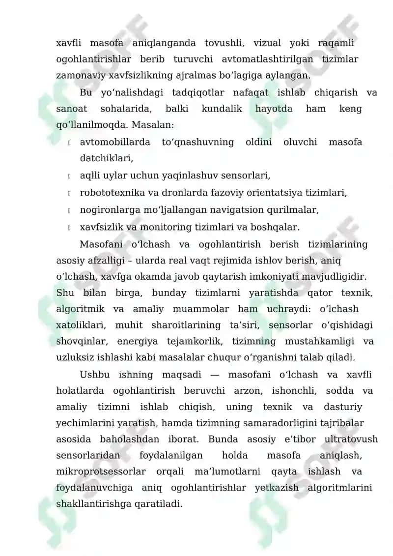 Individual loyiha Mashina oldidagi masofani o‘lchab, xavfli holatda ogohlantirish beruvchi tizim yaratish 8