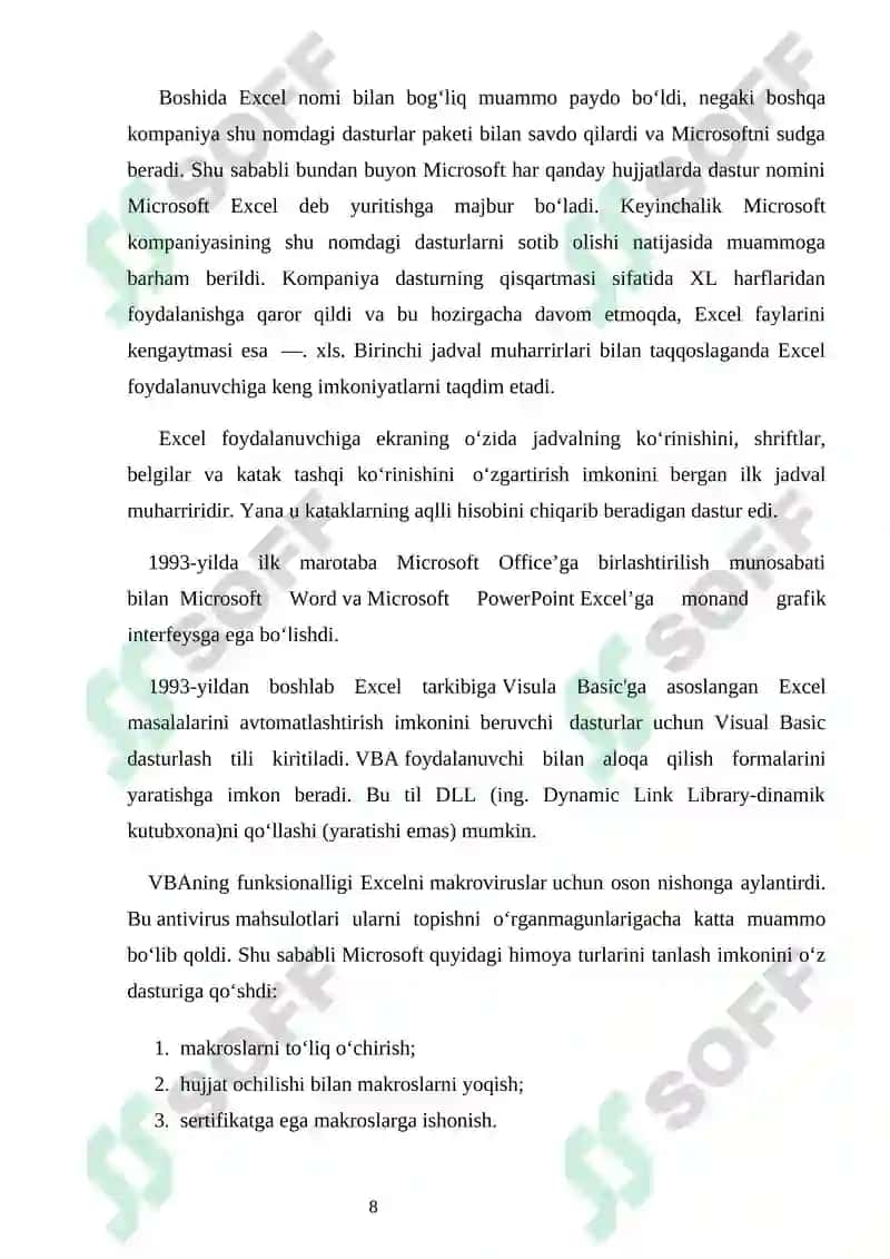 "8 - sinfda Excelda formulalar va funksiyalar" 8