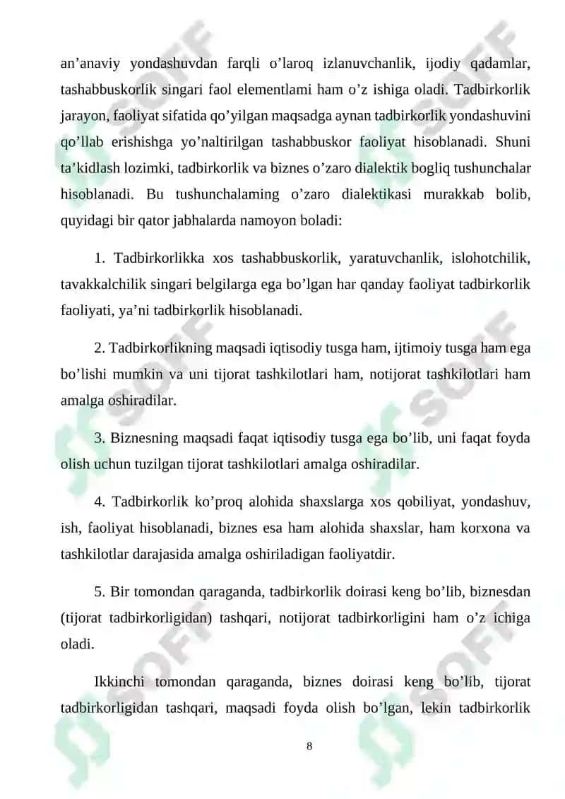 Tadbirkorlik faoliyati uning asosiy belgilari va vazifalari 8