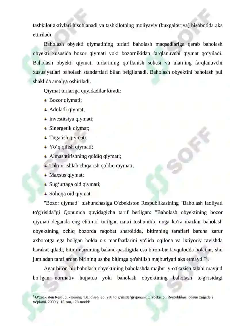 MULK QIYMATINI BAHOLASH YONDOSHUVLARI VA USULLARI TIZIMI 8