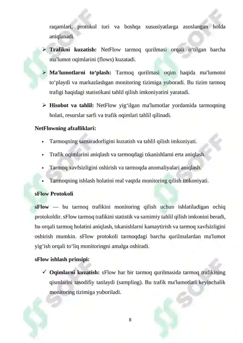 Ma’lumotlar uzatish tarmoqlarining ishonchlilik ko`rsatkichlariga talablar va ularni oshirish usullari. Ma’lumotlar uzatish tarmoqlarida monitoring usullari va protokollari 8