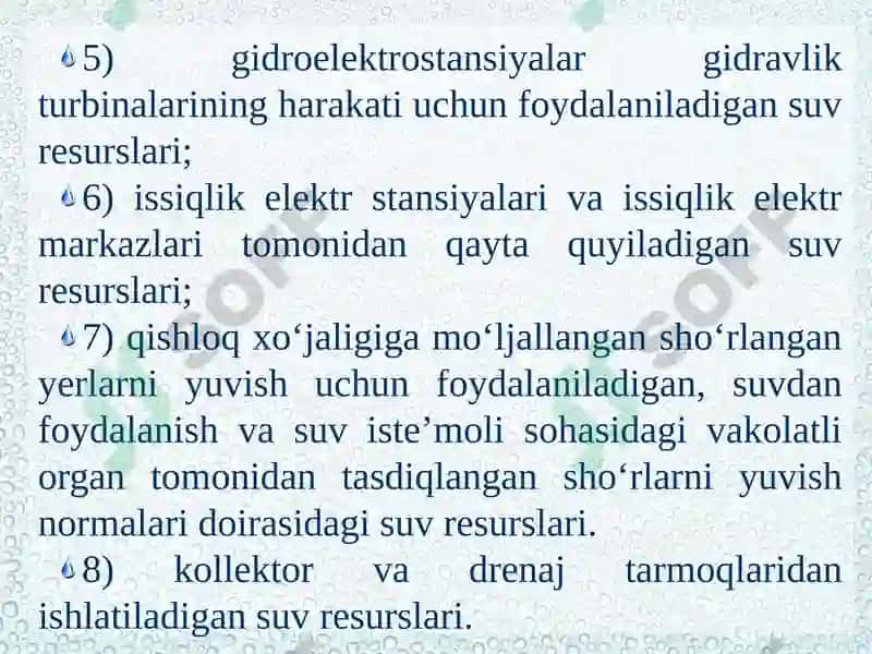 Suv resurslaridan foydalanganlik uchun soliq 8
