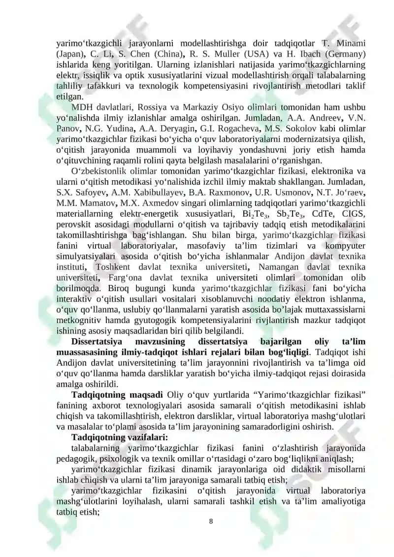 Yarimoʻtkazgichlar fizikasini innovatsion texnologiyalar asosida oʻqitish metodikasi takomillashtirish 8