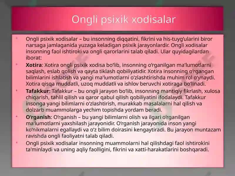 Psixika va psixik xodisalar olami 8