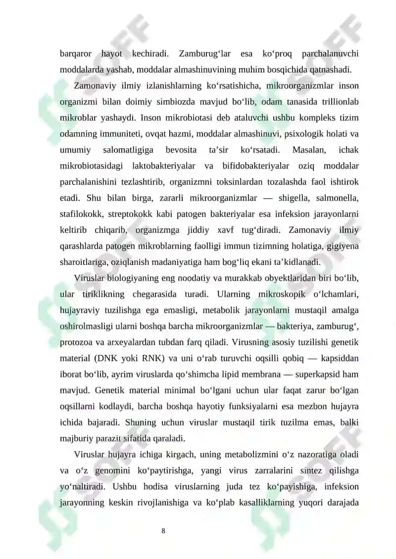MIKROORGANIZMLAR VA KASALLIKLAR MAVZUSINI O‘QITISHDA SOG‘LOM TURMUSH TARZINI TARG‘IB ETISH 8