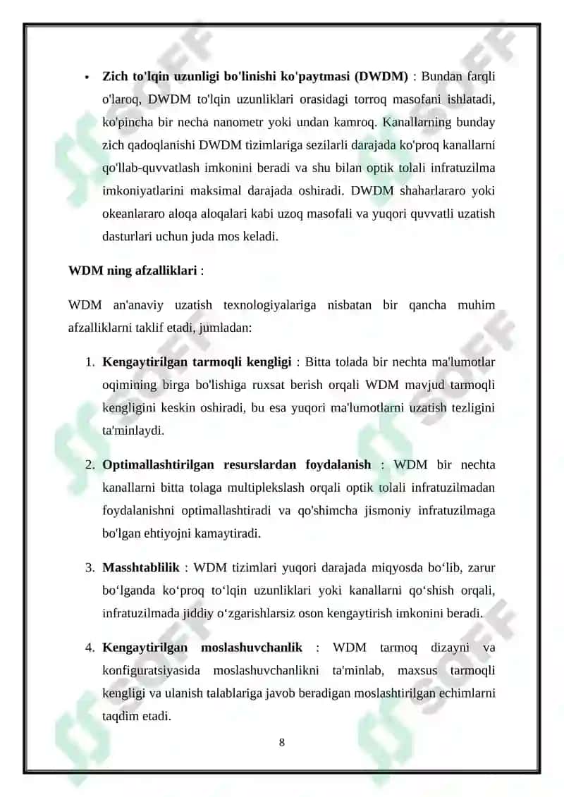 MULTIMEDIA ALOQA TARMOG‘INING TRANSPORT TELEKOMMUNIKATSIYA TEXNOLOGIYALARI 8