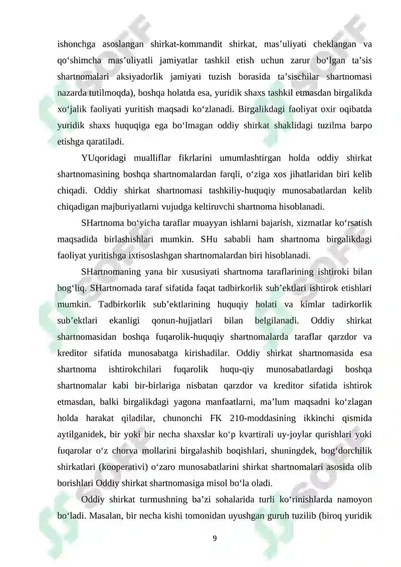 ODDIY SHIRKAT SHARTNOMASINI FUQAROLIK-HUQUQIY TARTIBGA SOLISHNING OʻZIGA XOS XUSUSIYATLARI 8