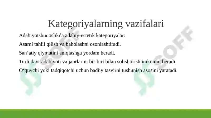 "Adabiyot nazariyasi"kitobidan "Adabiy-estetik kategoriyalar"boʻlimini oʻrganish 8