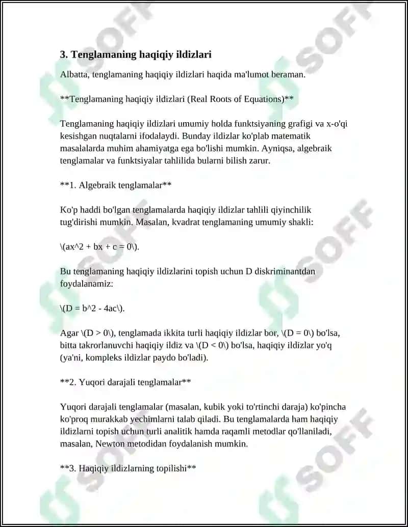 KVADRAT TENGLAMA ILDIZLARI 8