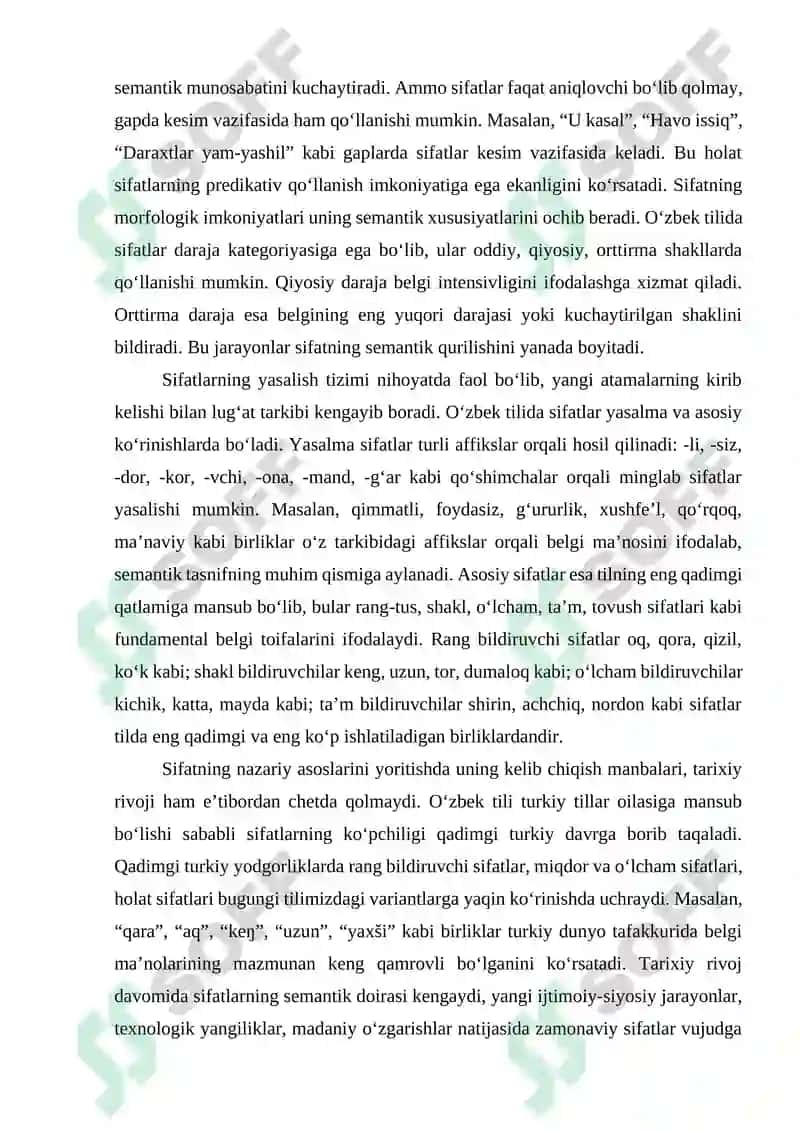 Hozirgi o‘zbek tilida sifatlarning semantik guruhlanishi 8