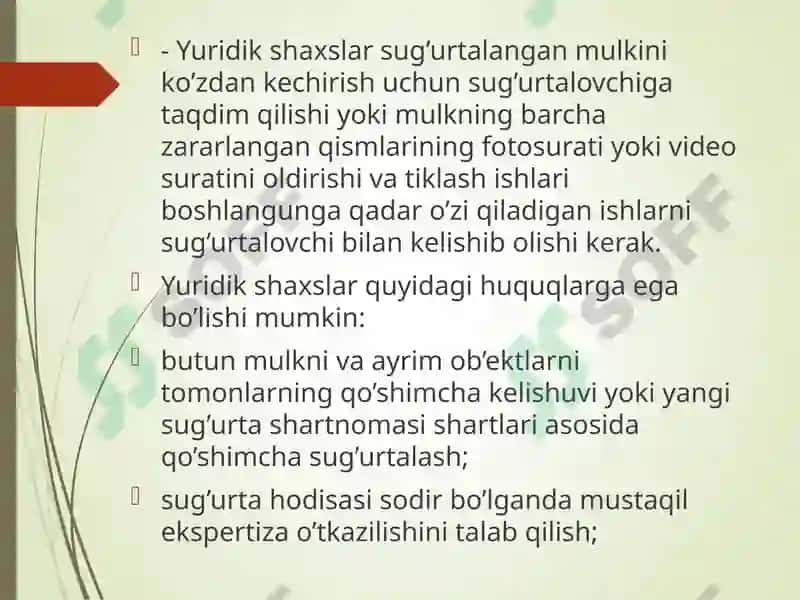 Jismoniy va yuridik shaxslarning mulkiy sug‘urtasi 8