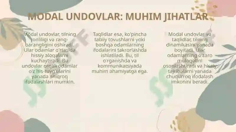 Alohida olingan soʻzlar.Modal undov va taqlidlar 8