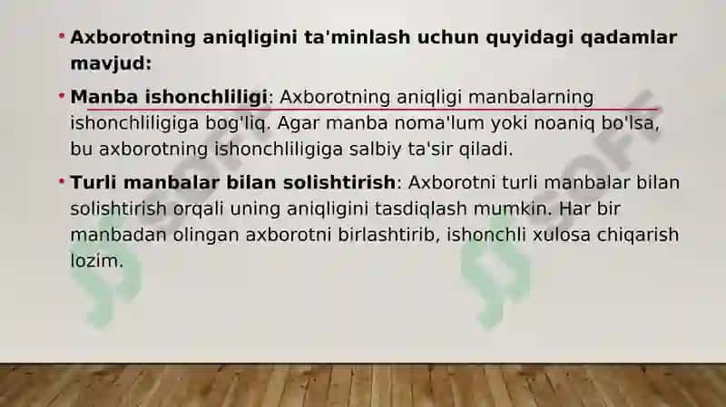 MEDIA VOSITALARIDA AXBOROTNING TAHLILI VA BAHOLASH 8