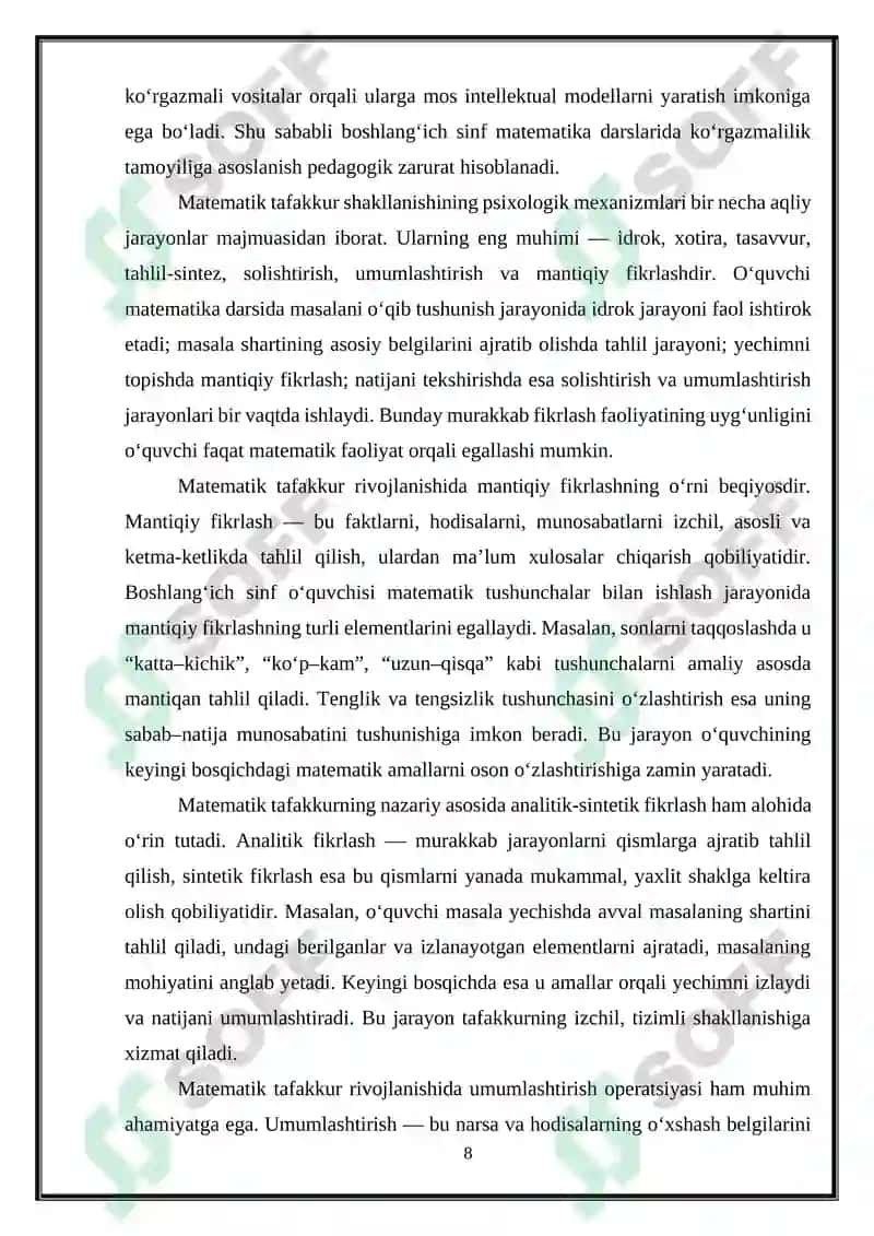 "MATEMATIKA O‘QITISH METODIKASI" 8