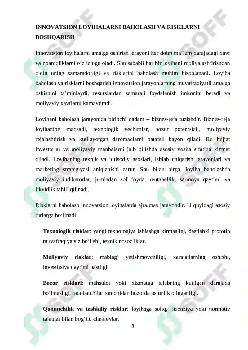Innovatsiyalarni moliyalashtirish 8