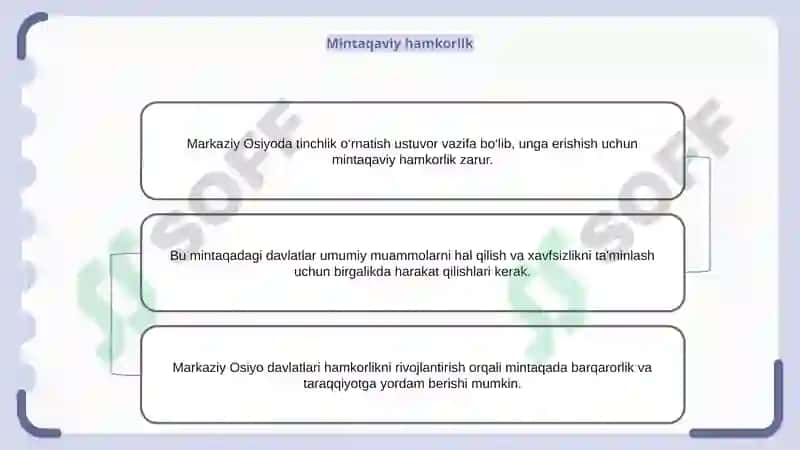 O'zbekistonning Markaziy Osiyoda tinchlik va barqarorlikni ta'minlashdagi o'rni. 8