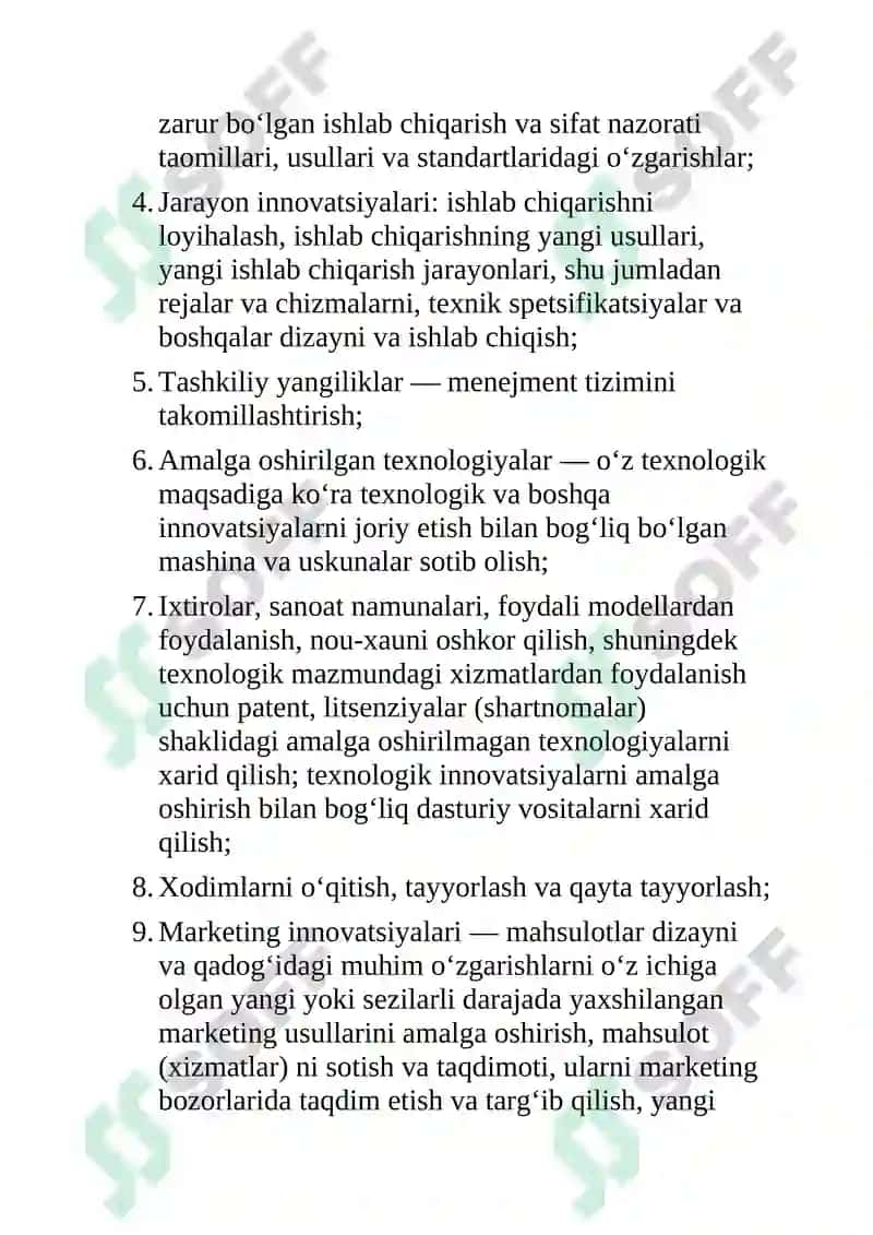 Innovatsiyalarning sohalar boʻyicha turlari 8