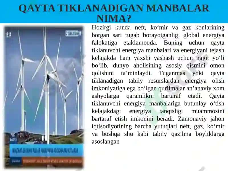 ENERGIYA qayta tiklanadigan manbalarini topish 8