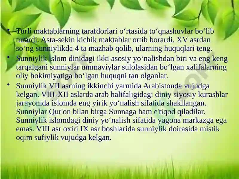Islomda sunniylik, shialik va horijiylik 8
