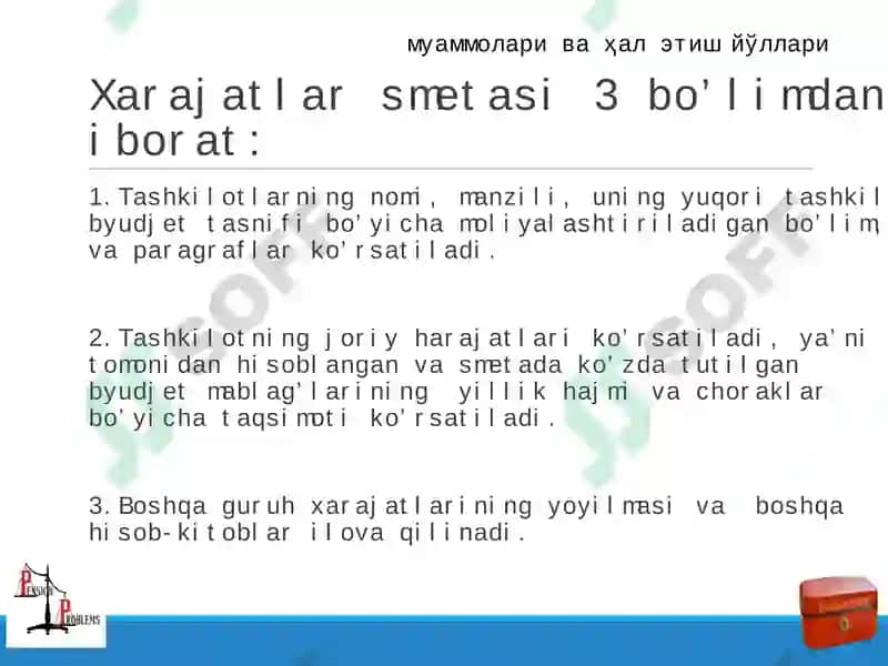 Xarajatlar smetasi va shtatlar jadvalilari 8