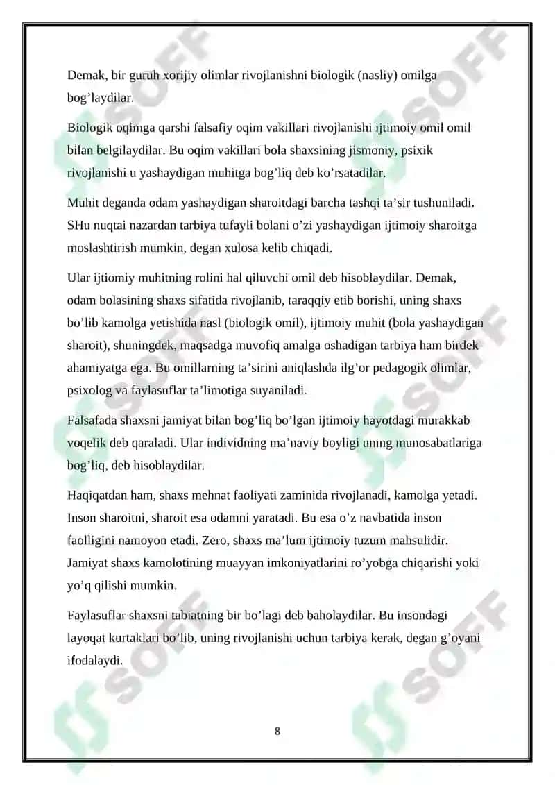 Shaxsning rivojlanishi, tarbiyasi vaijtimoiylashuvi 8