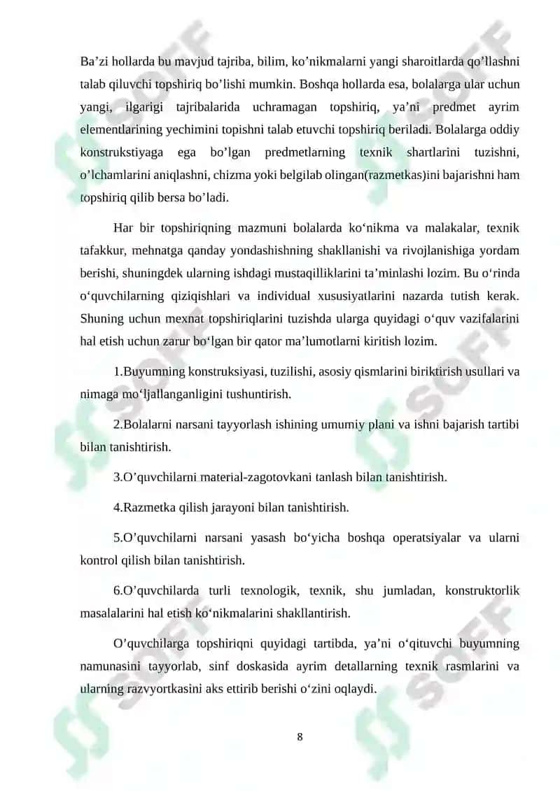 MAHSULOT TAYYORLASH TEXNOLOGIYASI FANI 8